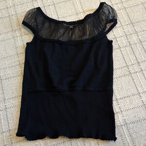 Belldini Black Top with Sheer Neckline